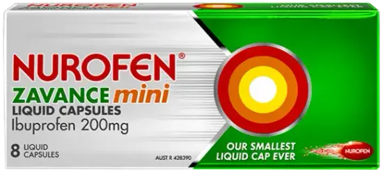 Nurofen Zavance Pain Relief Mini Liquid Capsules Ibuprofen 200mg 8 pack.webp