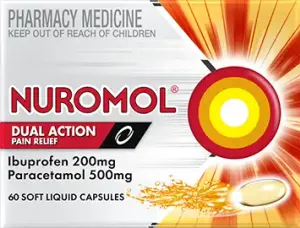 Nuromol Dual Action Tough Pain Relief Liquid Capsules 200mg:500mg 60 caps.webp